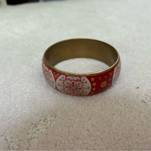 Vintage Two's Company Red White Design Brass Bracelet. (Made in India) Rare Boho - Picture 1 of 5